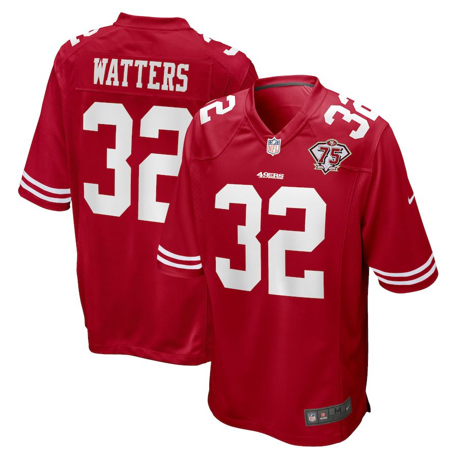 Men San Francisco 49ers #32 Ricky Watters Nike Scarlet 75th Anniversary Game Retired Player NFL Jersey